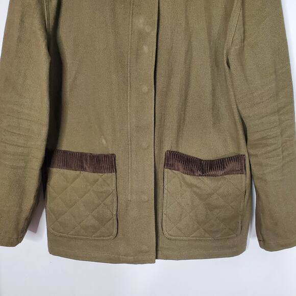 Wyeth Jacey Barn Jacket Chore Coat Army Green Corduroy Trim Full Zip Size Large - Picture 6 of 12